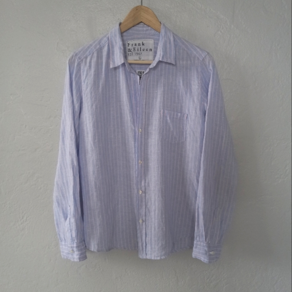 Frank & Eileen Barry Linen Blue Pink Stripe L - Picture 3 of 13